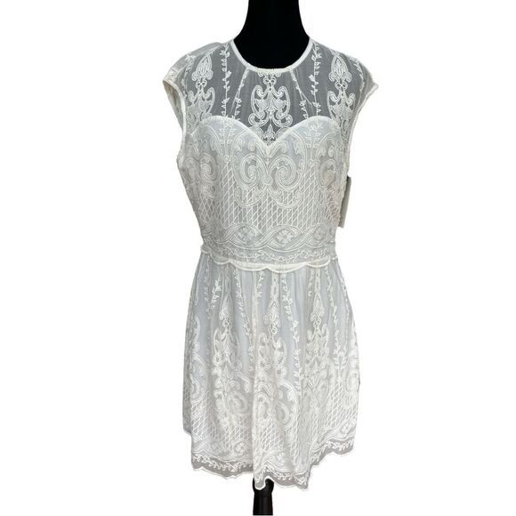 Dolce Vita Kloey Silk Embroidery Lace Mini Dress Size Large White Fit & Flare - Picture 6 of 14